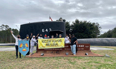 Nuclear Watch South organized presence at Kings Bay Trident nuclear submarine base in St. Marys, Georgia, January 22, 2021